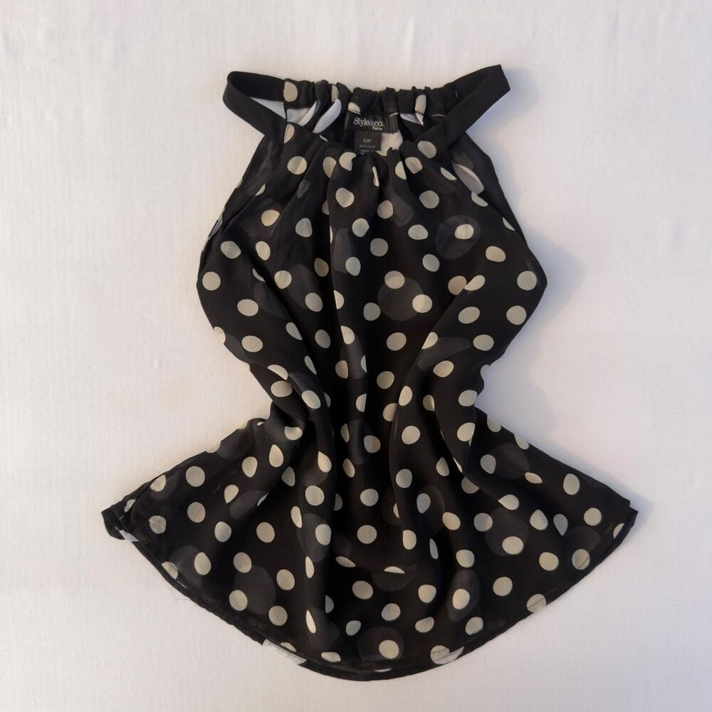 Style & Co. Petite 100% Silk Black Polka Dot Halter Top Size 10P